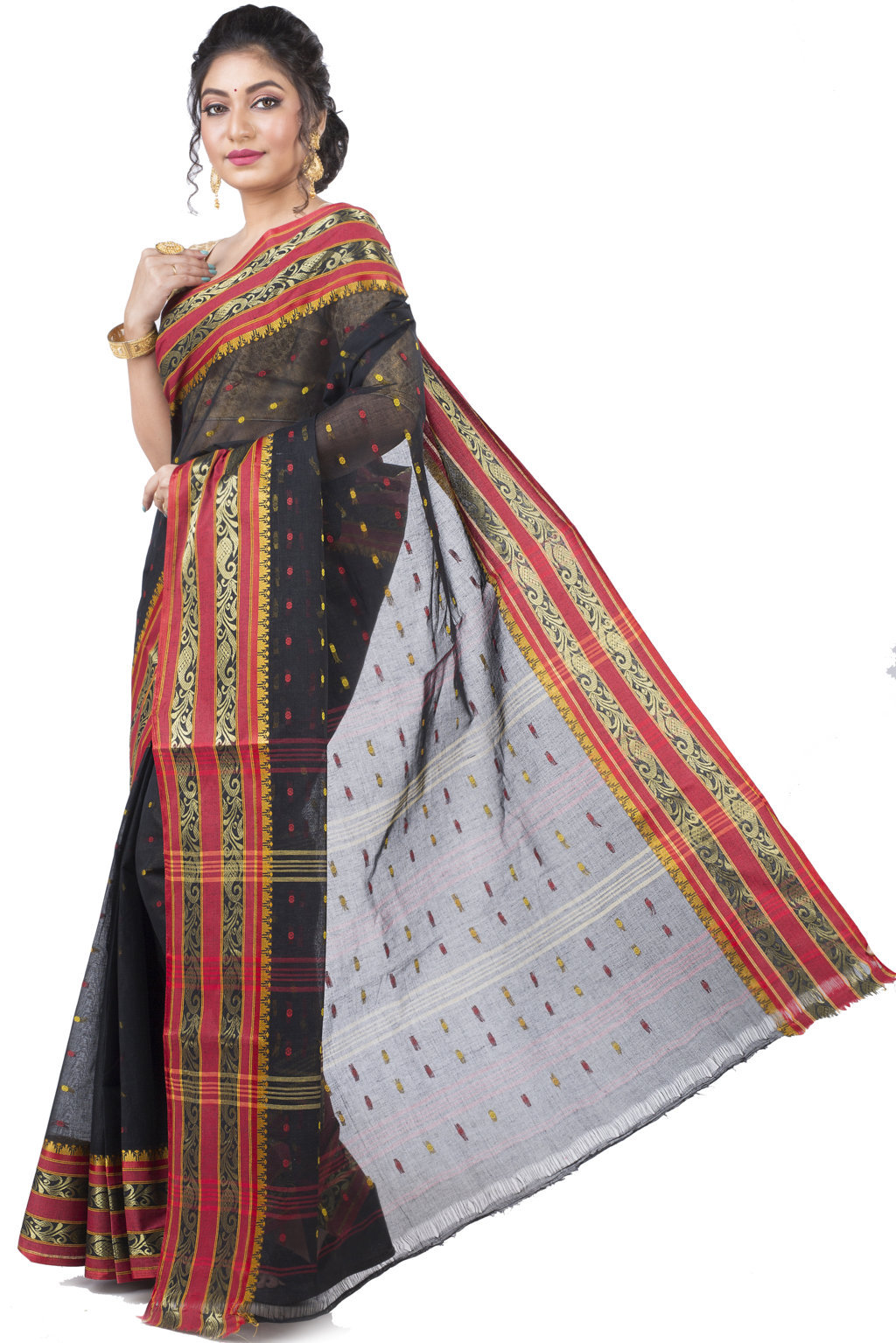 Beige Pure Cotton Alpona Tant Saree (192)